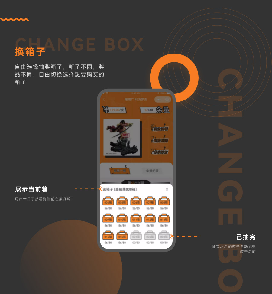自由選擇抽獎(jiǎng)箱子，箱子不同，獎(jiǎng)品不同，自由切換選擇想要購(gòu)買的箱子